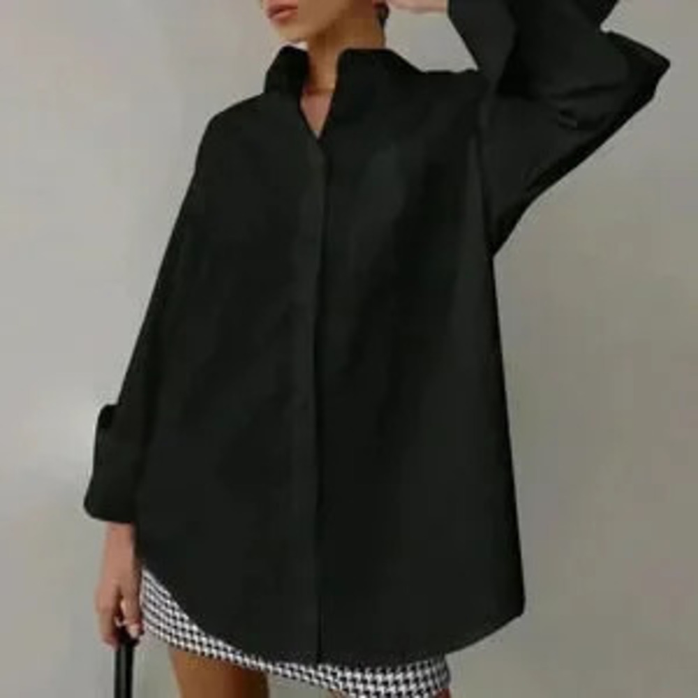 Black Casual Women's Loose Long Sleeved Shirt